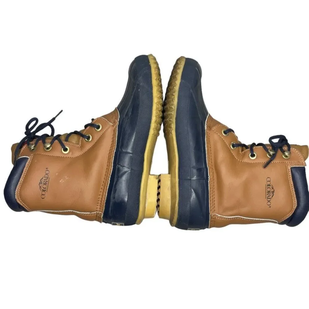 Colorado Youth Brown Leather Thermolite Blue Rubber Winter Duck Boot‎ Size 5 M